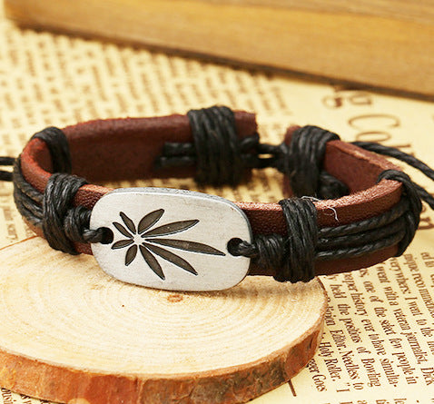 Hand-woven maple leaf leather bracelet