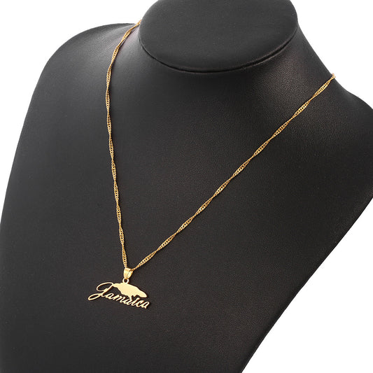 Jamaica Map Necklace With lLetters In Stainless Steel