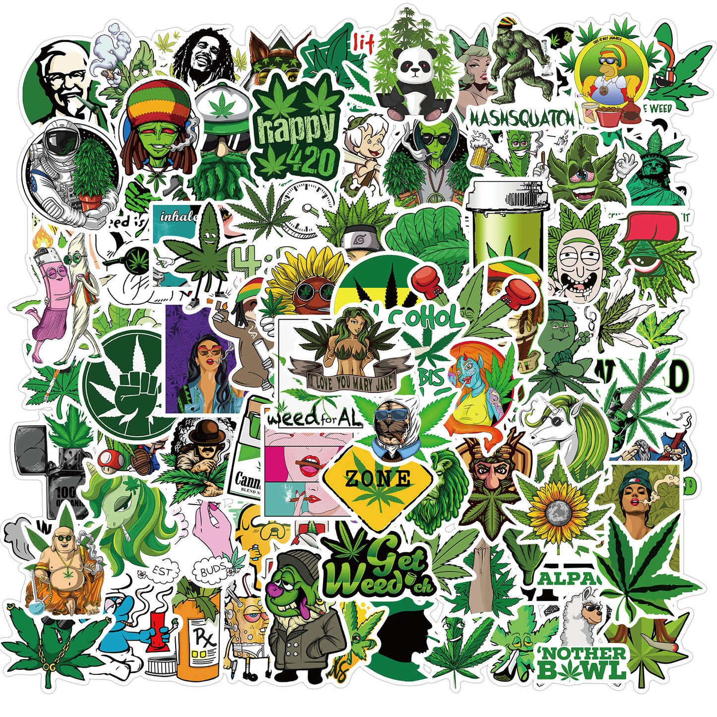 Weed Cartoon Sticker Water Cup Phone Helmet Motorcycle Body Sticker