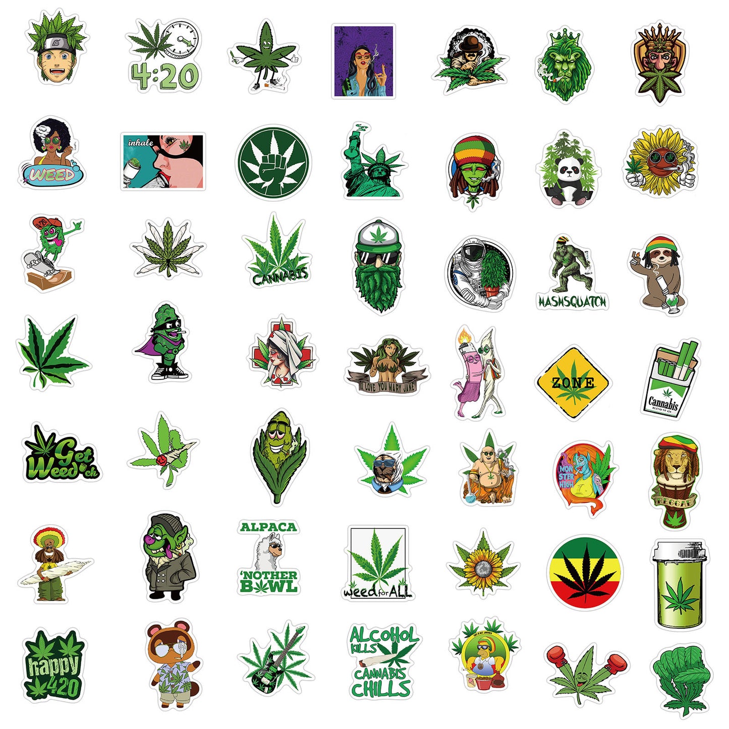 Weed Cartoon Sticker Water Cup Phone Helmet Motorcycle Body Sticker