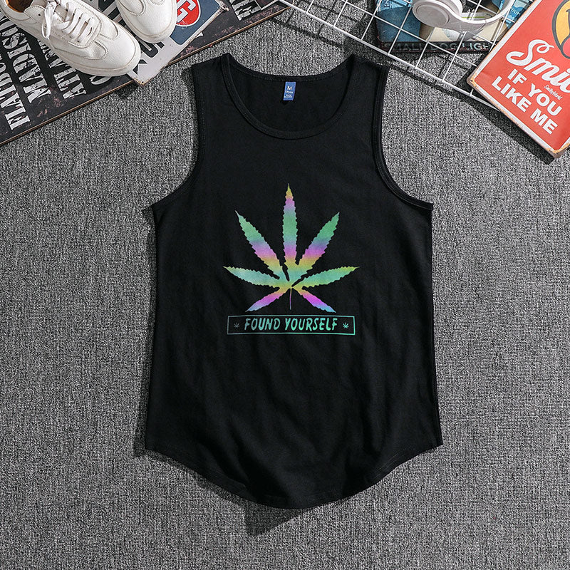 Men'S Luminous Hemp Leaf Sleeveless T-Shirt