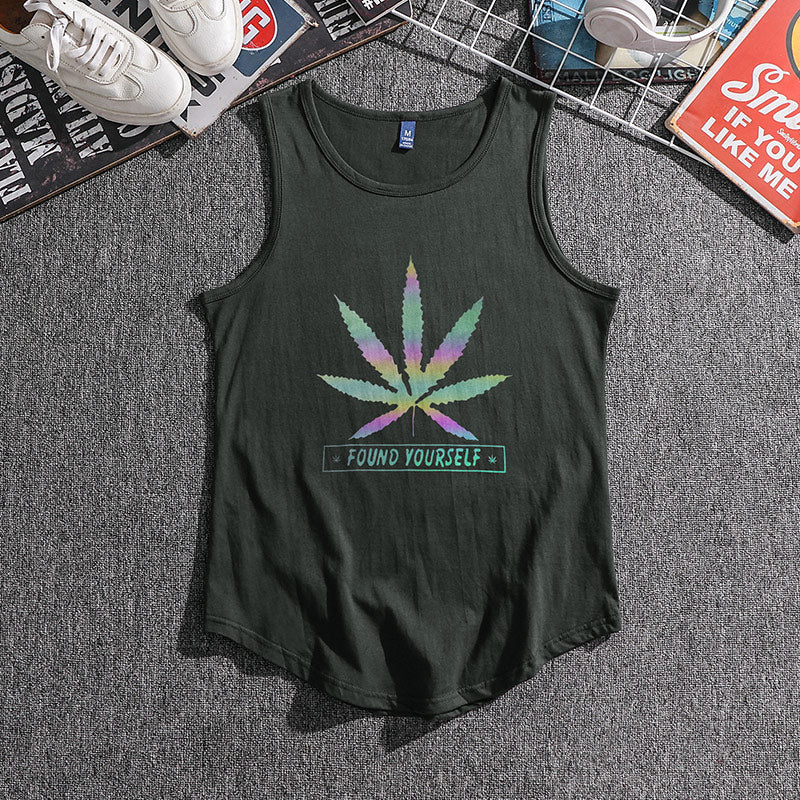 Men'S Luminous Hemp Leaf Sleeveless T-Shirt