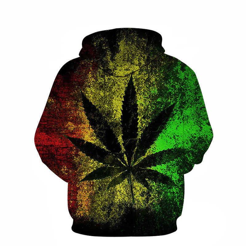 European And American Fashion Spring And Autumn Models Of Green Hemp Leaf 3D Digital Printing Lovers Hoodie Trendy Sweater Baseball Uniform