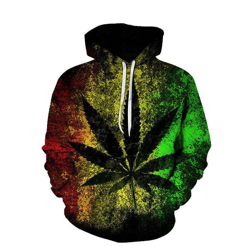 European And American Fashion Spring And Autumn Models Of Green Hemp Leaf 3D Digital Printing Lovers Hoodie Trendy Sweater Baseball Uniform