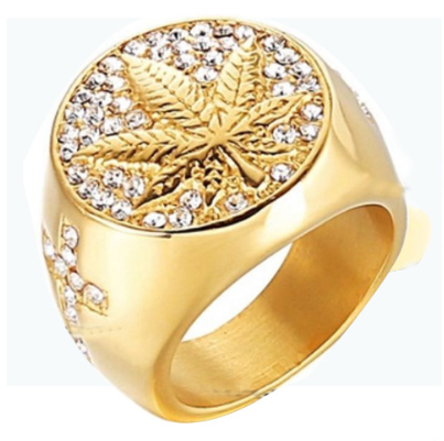 Canada Golden Maple Leaf Hemp Leaf Cross Micro-Inlaid Zircon Ring European And American Hip-Hop Male Ring