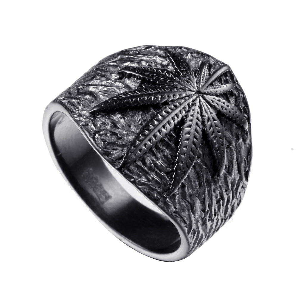 Stainless Steel Ring Retro Titanium Steel Maple Leaf Men'S Jewelry Ring Leaf Ring Jewelry Wholesale