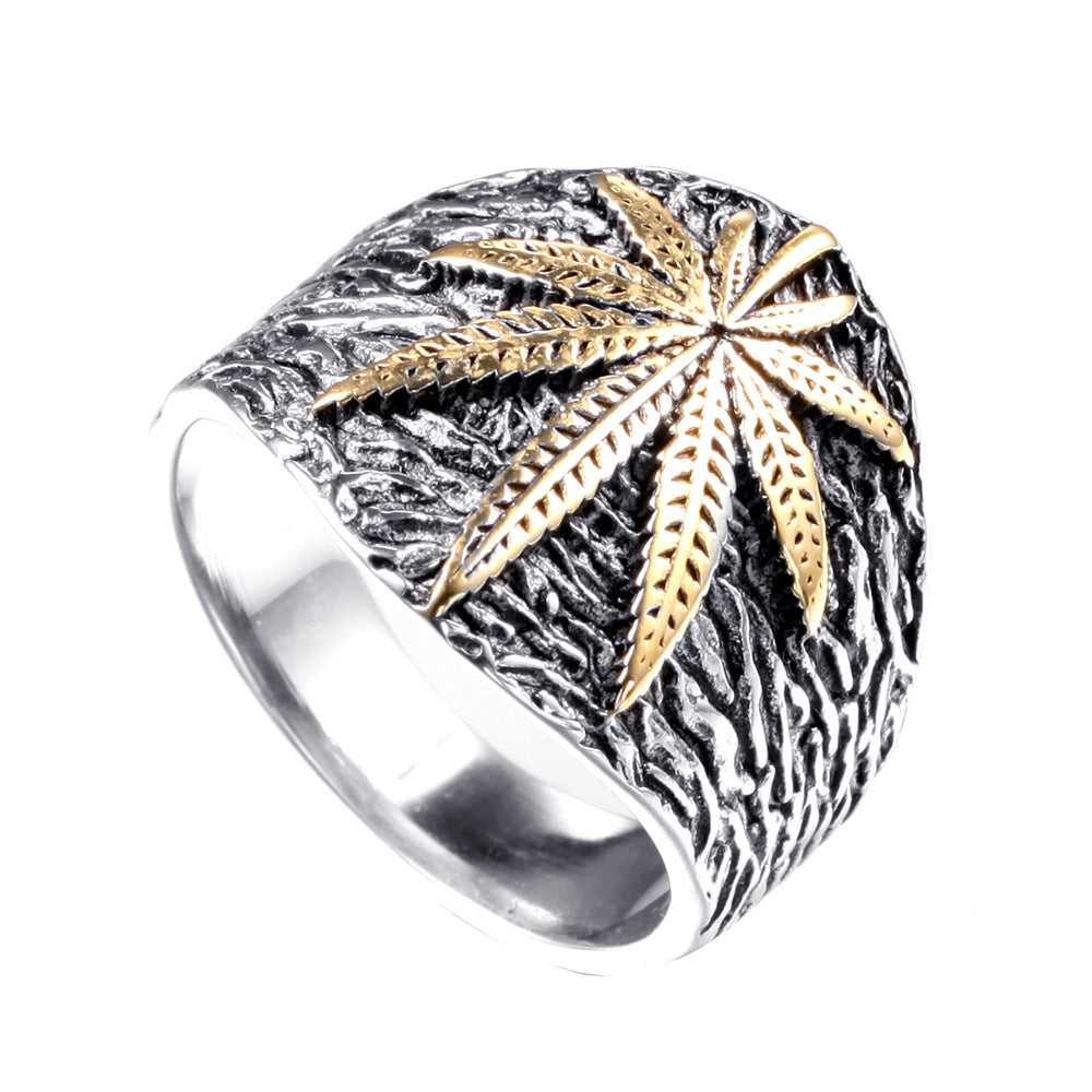 Stainless Steel Ring Retro Titanium Steel Maple Leaf Men'S Jewelry Ring Leaf Ring Jewelry Wholesale