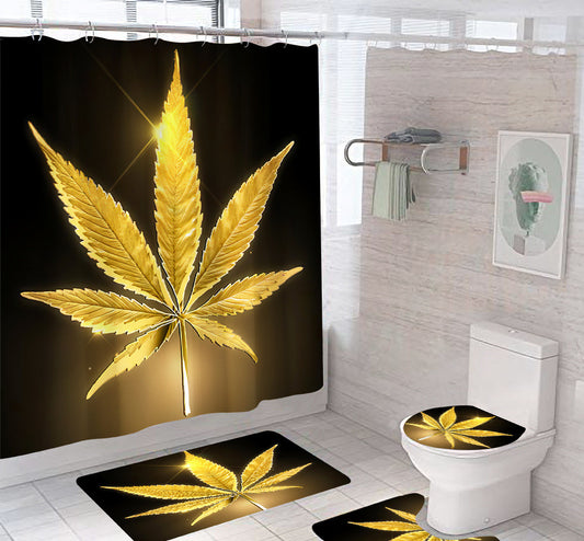 Hemp Leaf Shower Curtain Waterproof And Mildew Proof Copper Buttonhole Plastic Hook