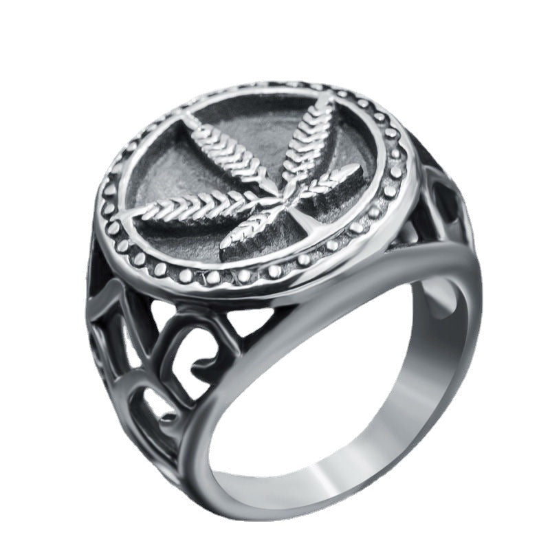 Silver Hollow Cannabis Leaf Domineering Male Ring