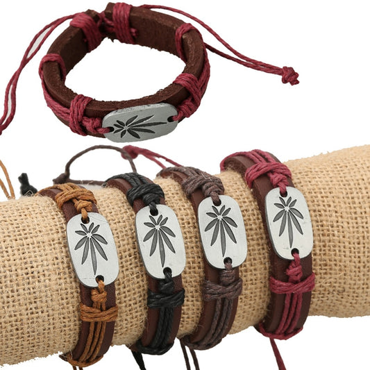 Hand-woven maple leaf leather bracelet