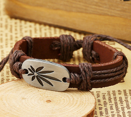 Hand-woven maple leaf leather bracelet