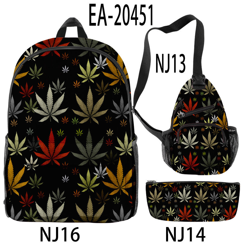 New Hemp Leaf Surrounding 3d Digital Backpack Pen Bag Shoulder