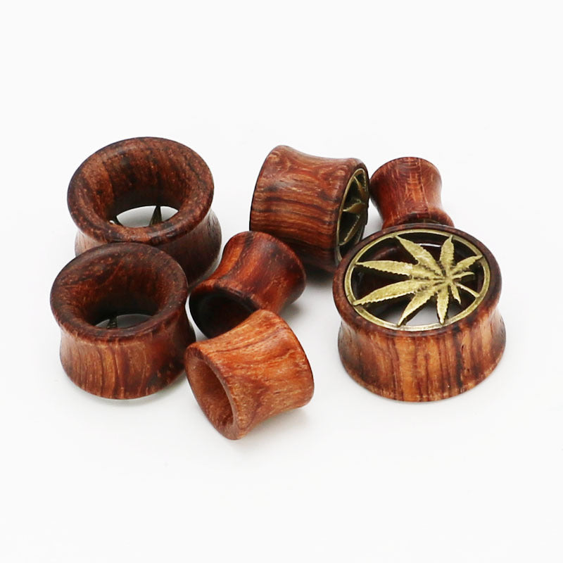 Hot Sale Hollow Wood Auricle Ear Amplifier Profile Stick Hemp Leaf Double-sided Speaker Piercing Jewelry