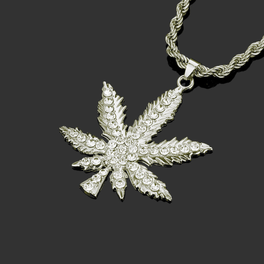 Jewelry Hip Hop Diamond Maple Leaf Pendant Necklace