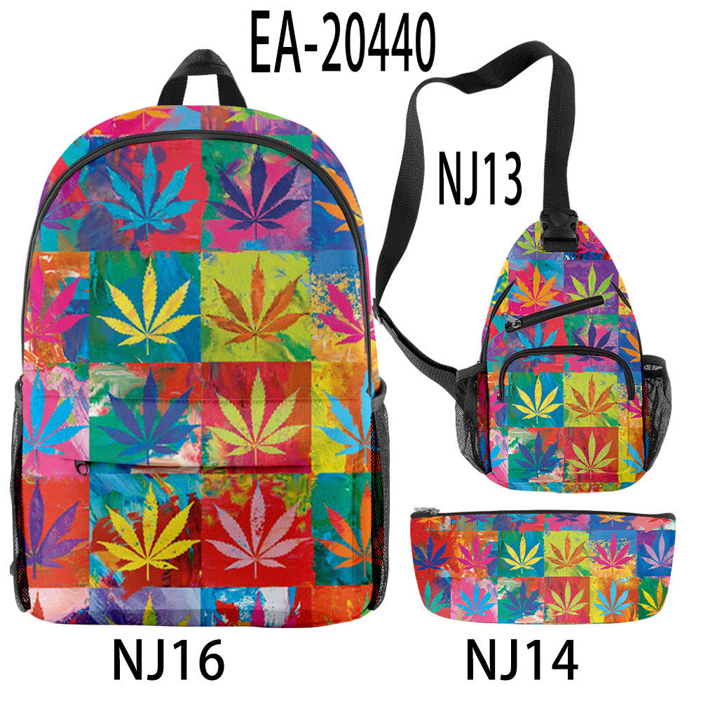 New Hemp Leaf Surrounding 3d Digital Backpack Pen Bag Shoulder