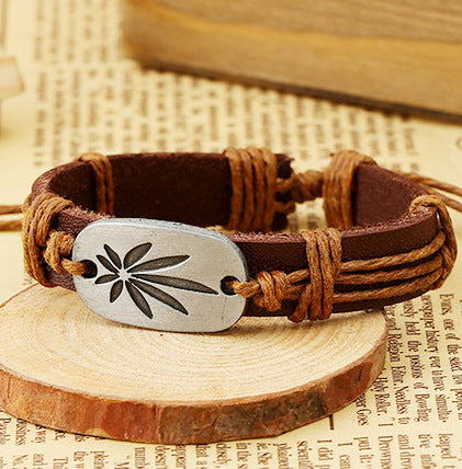 Hand-woven maple leaf leather bracelet