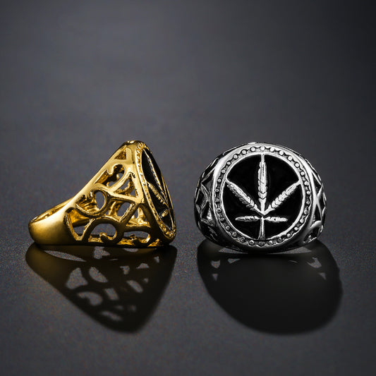 Maple Leaf Drop Oil Gold Plated Rings Unisex Hip Hop Hiphop Rings