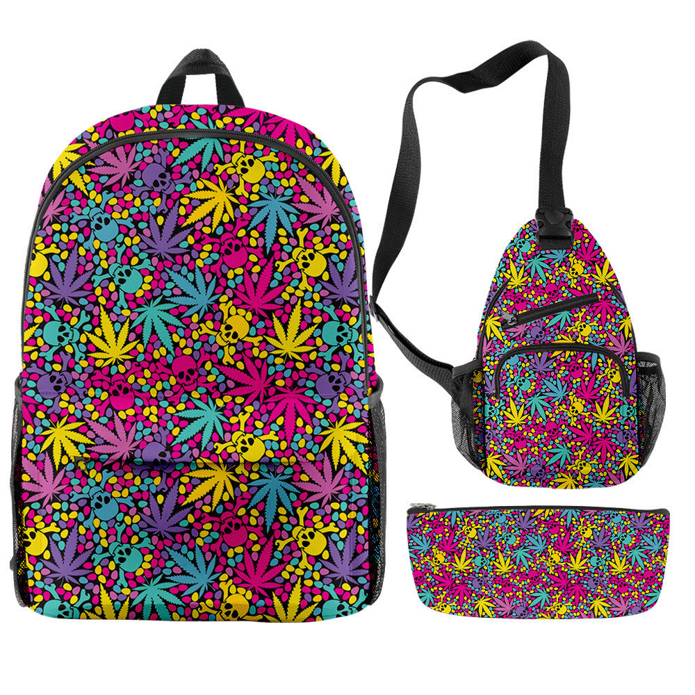 New Hemp Leaf Surrounding 3d Digital Backpack Pen Bag Shoulder