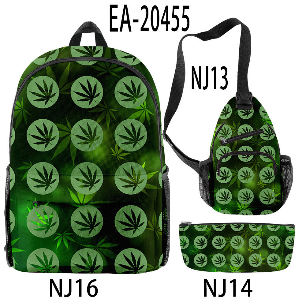 New Hemp Leaf Surrounding 3d Digital Backpack Pen Bag Shoulder