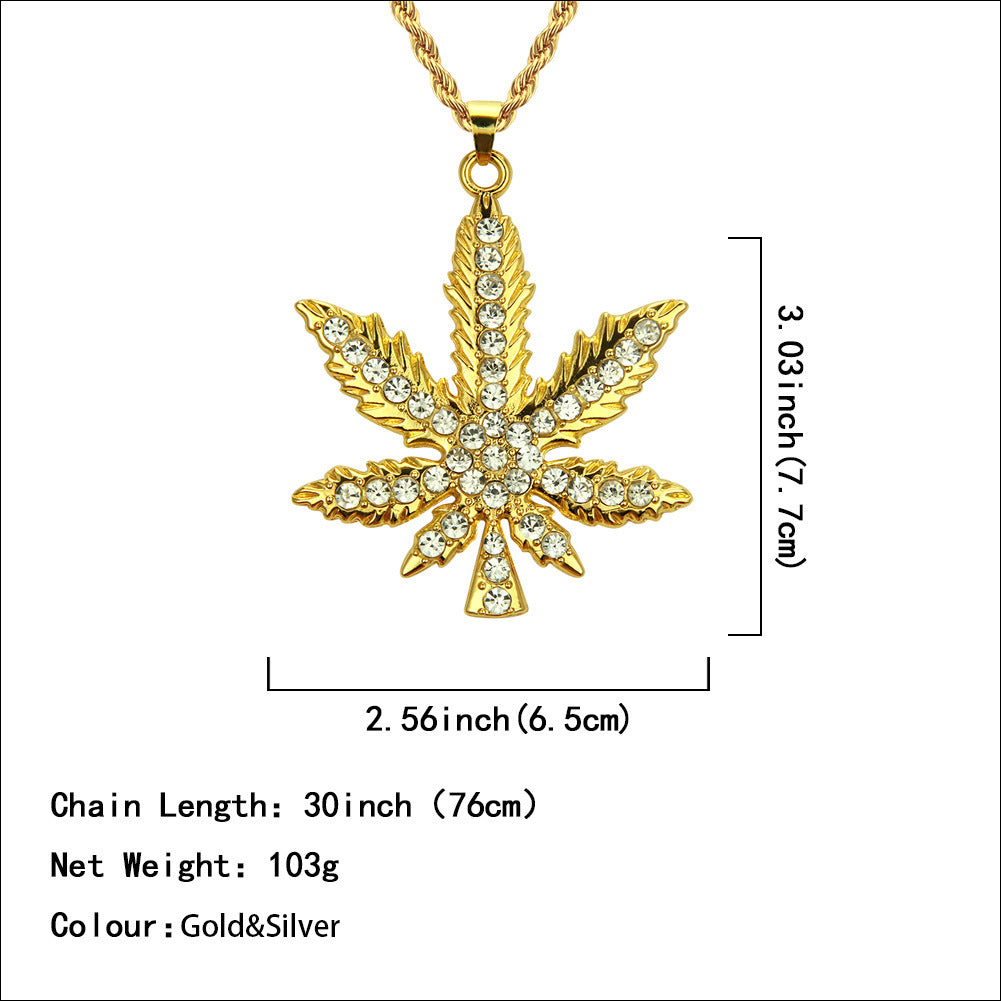 Jewelry Hip Hop Diamond Maple Leaf Pendant Necklace