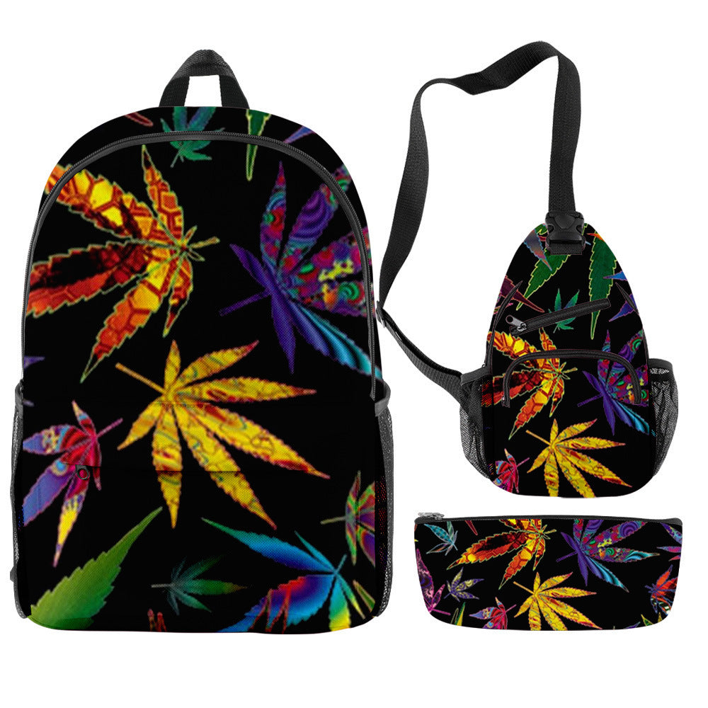 New Hemp Leaf Surrounding 3d Digital Backpack Pen Bag Shoulder