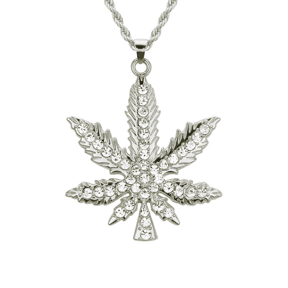 Jewelry Hip Hop Diamond Maple Leaf Pendant Necklace