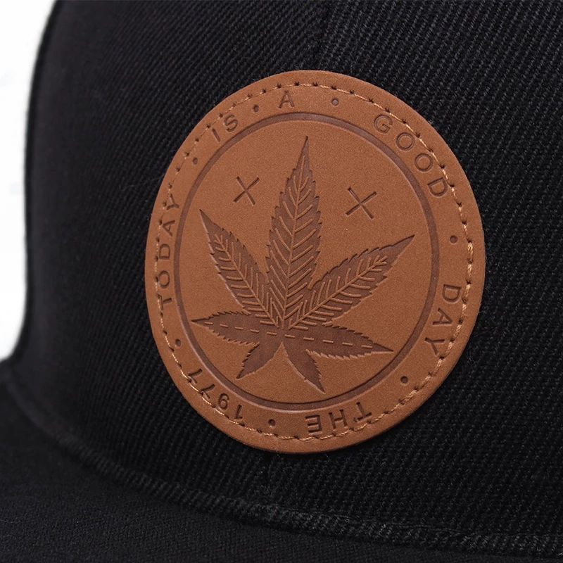 Solid Color Leather Maple Leaf Baseball Hat Men's Flat Hip Hop Outdoor Sunshade Adjustable Back Buckle Hat