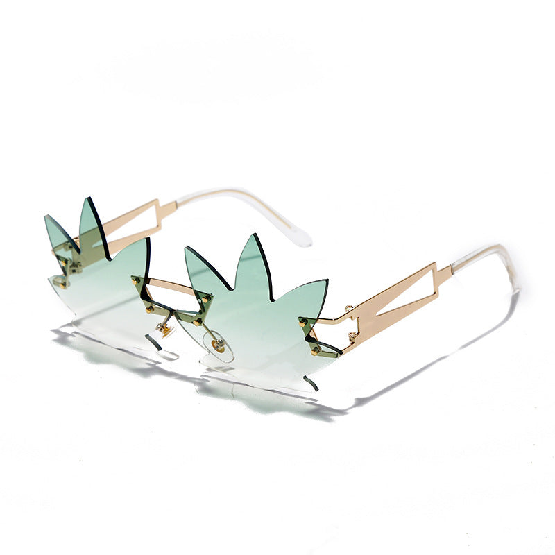 Maple Leaf Sunglasses Rimless Trimmed Lenses Wide-rim Metal Temples