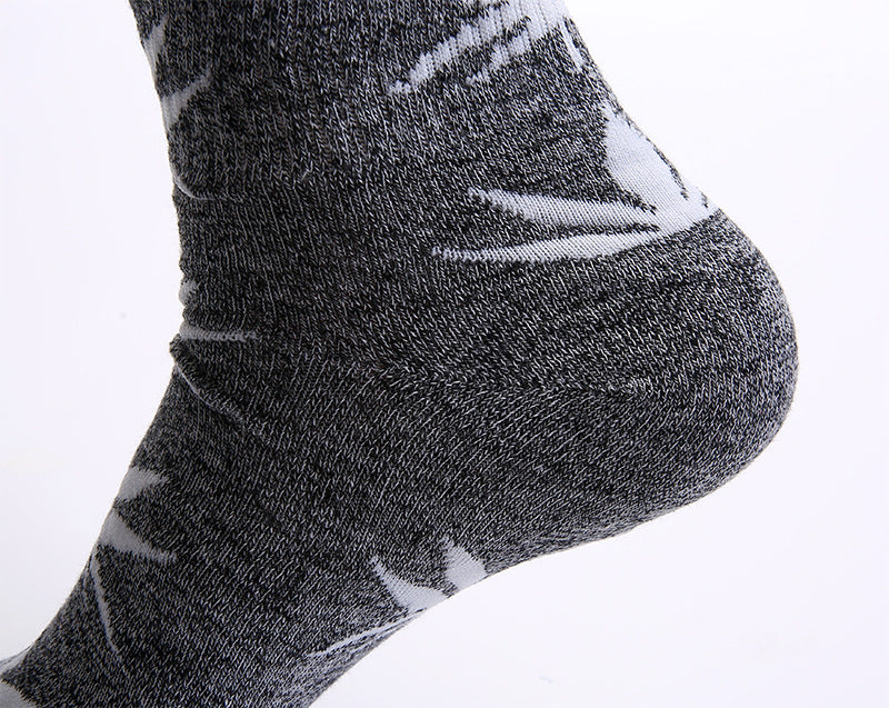 Threaded Tube Maple Leaf Printed Cotton Socks