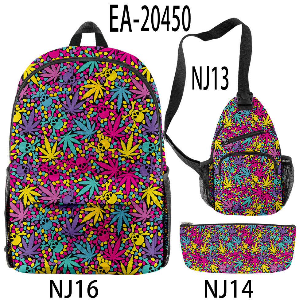 New Hemp Leaf Surrounding 3d Digital Backpack Pen Bag Shoulder